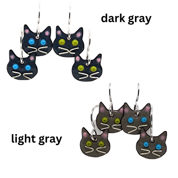dark gray and light gray cat earrings