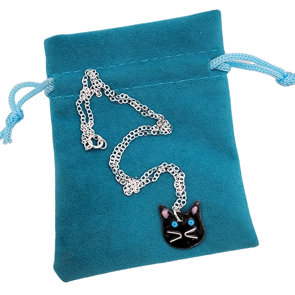 handmade enameled cat charm on a sterling silver chain
