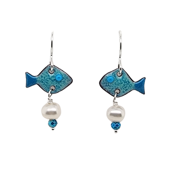 Little Fish w/ Pearls - Dangle Earrings
