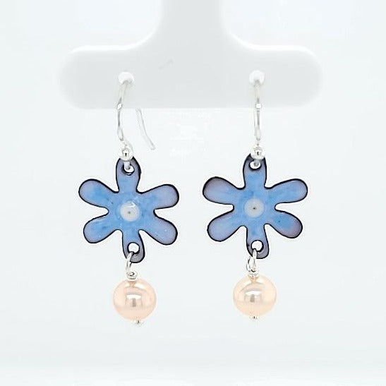 enameled flower earrings with pearls